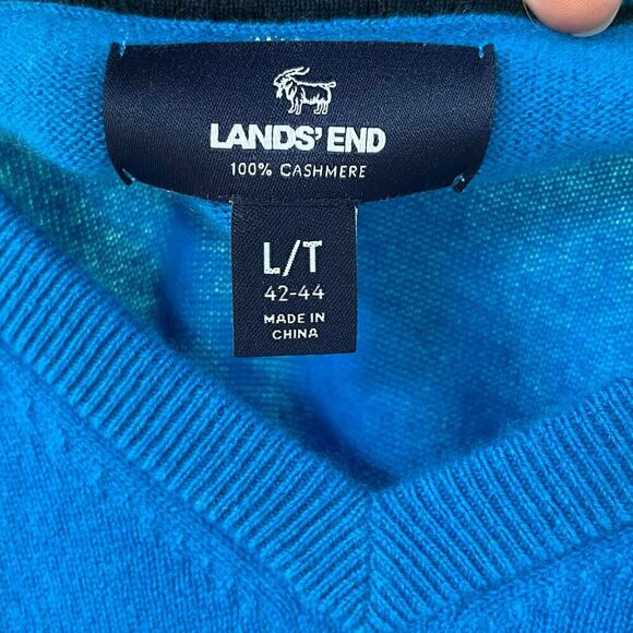 Lands' End Men's 100% Cashmere Bright Blue Sweater Size L Tall - Picture 4 of 6